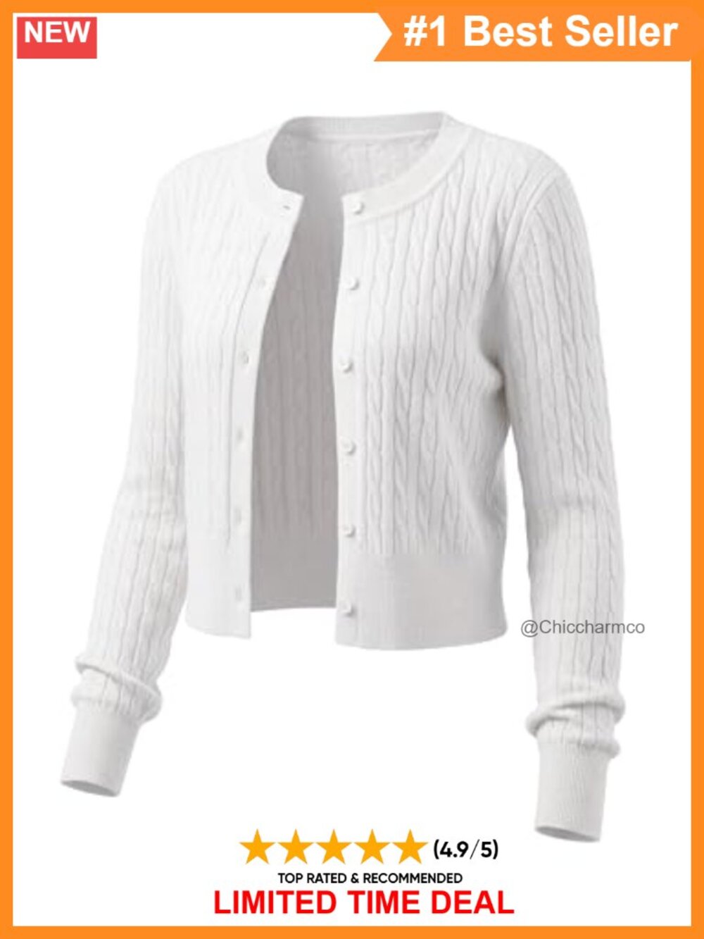Lightweight Micro-Cable Cropped Cardigan Long Sleeve Button Front Knit Sweater